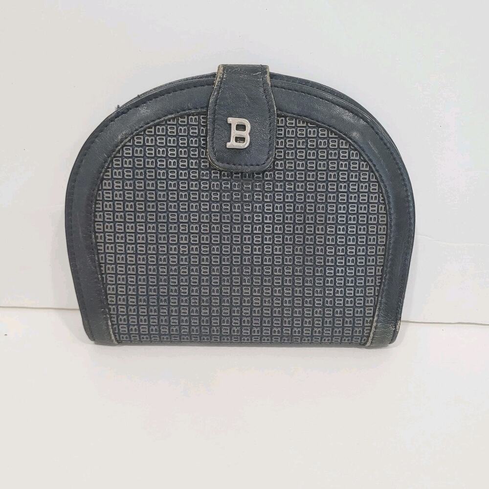 Bally Vintage Card Bill Coin Holder Wallet Leather Mediu Blue Horseshoe‎ Bifold